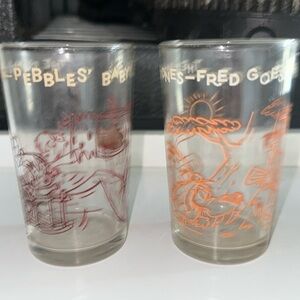 Vtg 1964 FLINSTONES Juice GLASS  4 ¼” PEBBLES BABY SITTERS & FRED GOES HUNTING